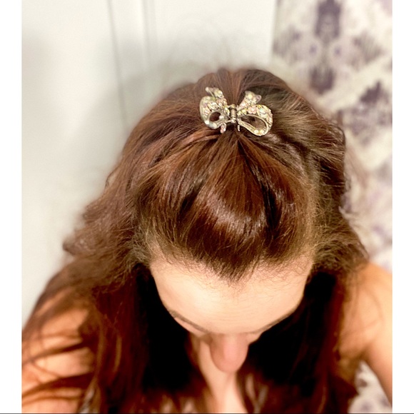 SOLD! Hand-Painted Metal & Crystal Bow Hair Clip - Picture 3 of 7